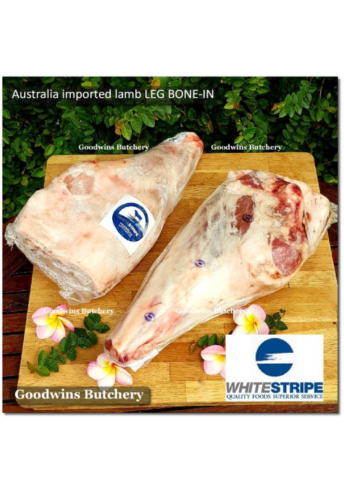 Lamb LEG BONE-IN CHUMP-OFF frozen whole cut +/- 3kg/pc (price/kg) brand Australia WHITESTRIPE